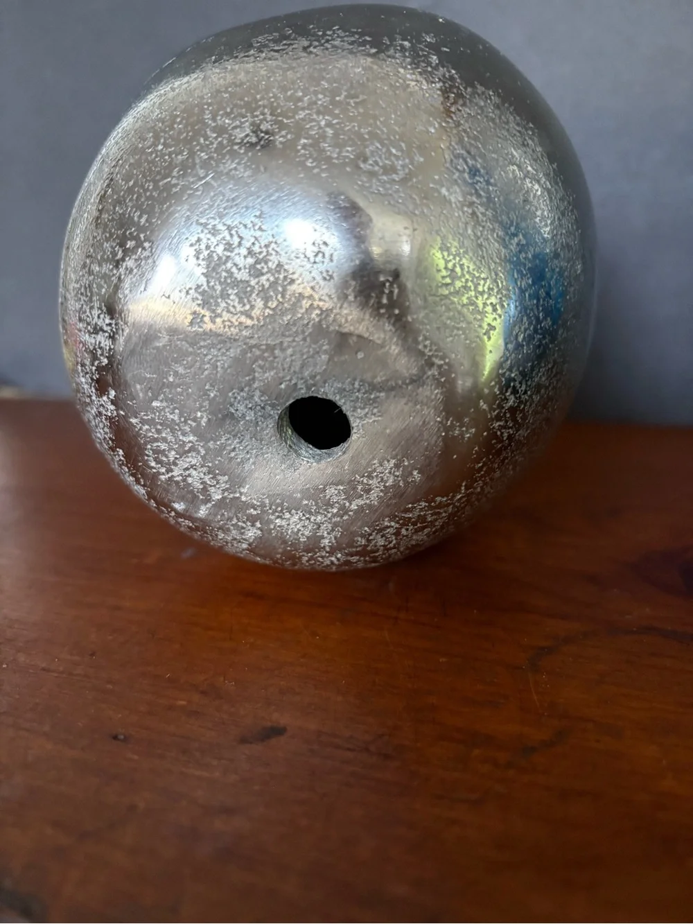 Large Decorative Metal Apple Sculpture - Silver with Gold Brass Stem